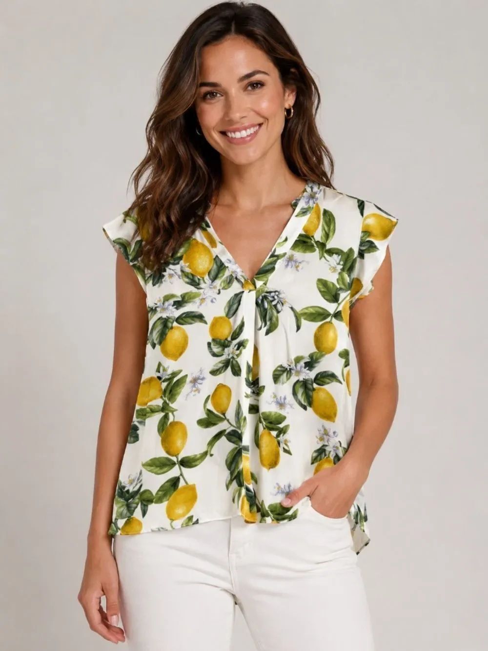 Cupcakes and Cashmere Lemon Print Sleeveless Blouse XS